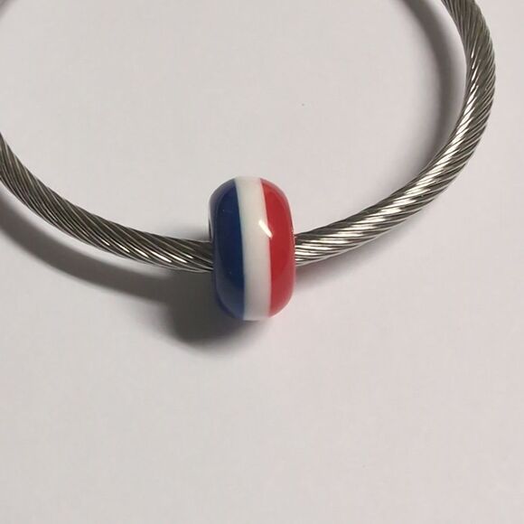 Red White‎ Blue Stripe Charm for Pandora Style Bracelet - Picture 1 of 4